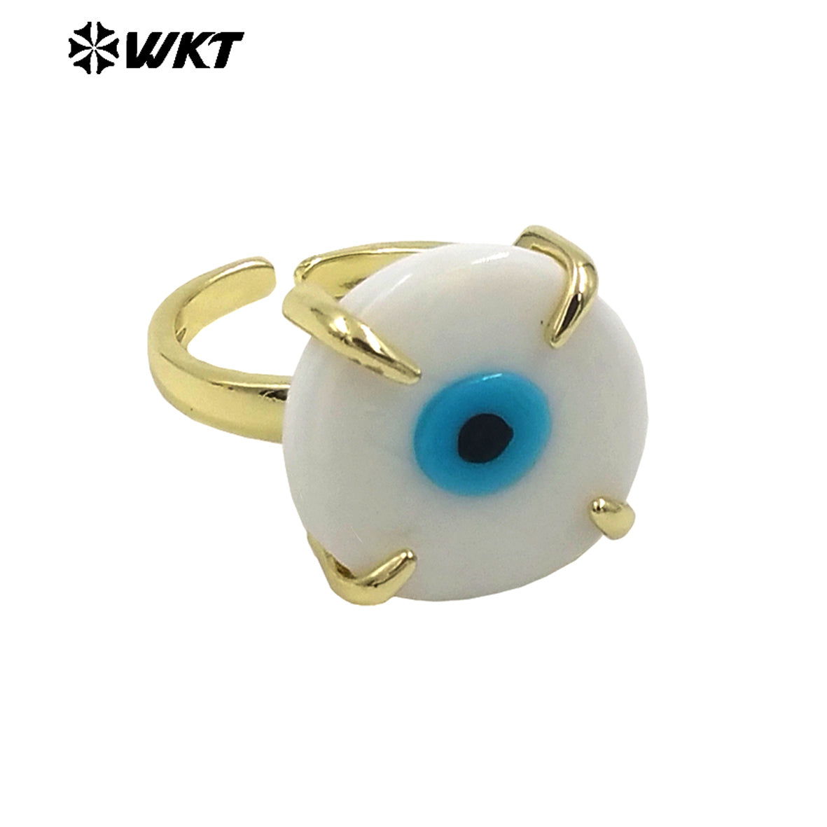 WT-MPR089 Charming Healing 18K Handmade Claw Setting Resin Turkey Eye Women Rings in Adjustable Size