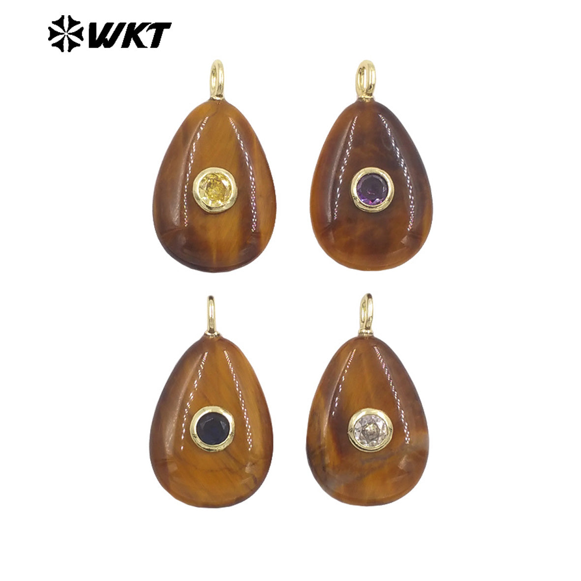 WT-P2022 Simple Design Waterdrop Shape Smooth Natural Gemstones Set In Zircon Small Pendant For Women Earrings DIY Accessory