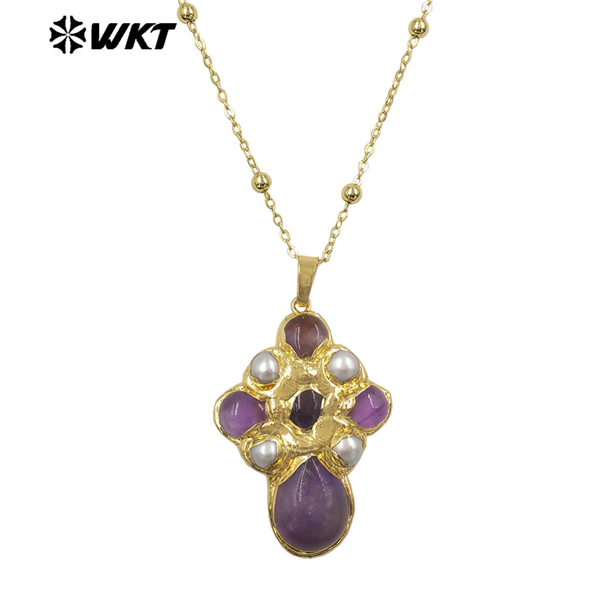 WT-JN297 Brand New Product Elegant 18K Gold Plated Pearl Turquoise Cross Unisex Pendant Necklace Fashion Jewelry Accessories