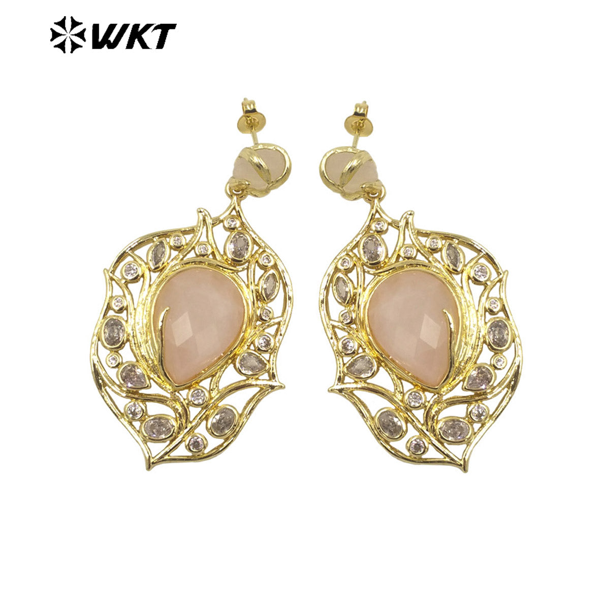 WT-ME090 Wholesale Fashion 18k Real Gold Plated Resist Tarnishable Gemstone Women Earrings for Vacation Earrings Studs
