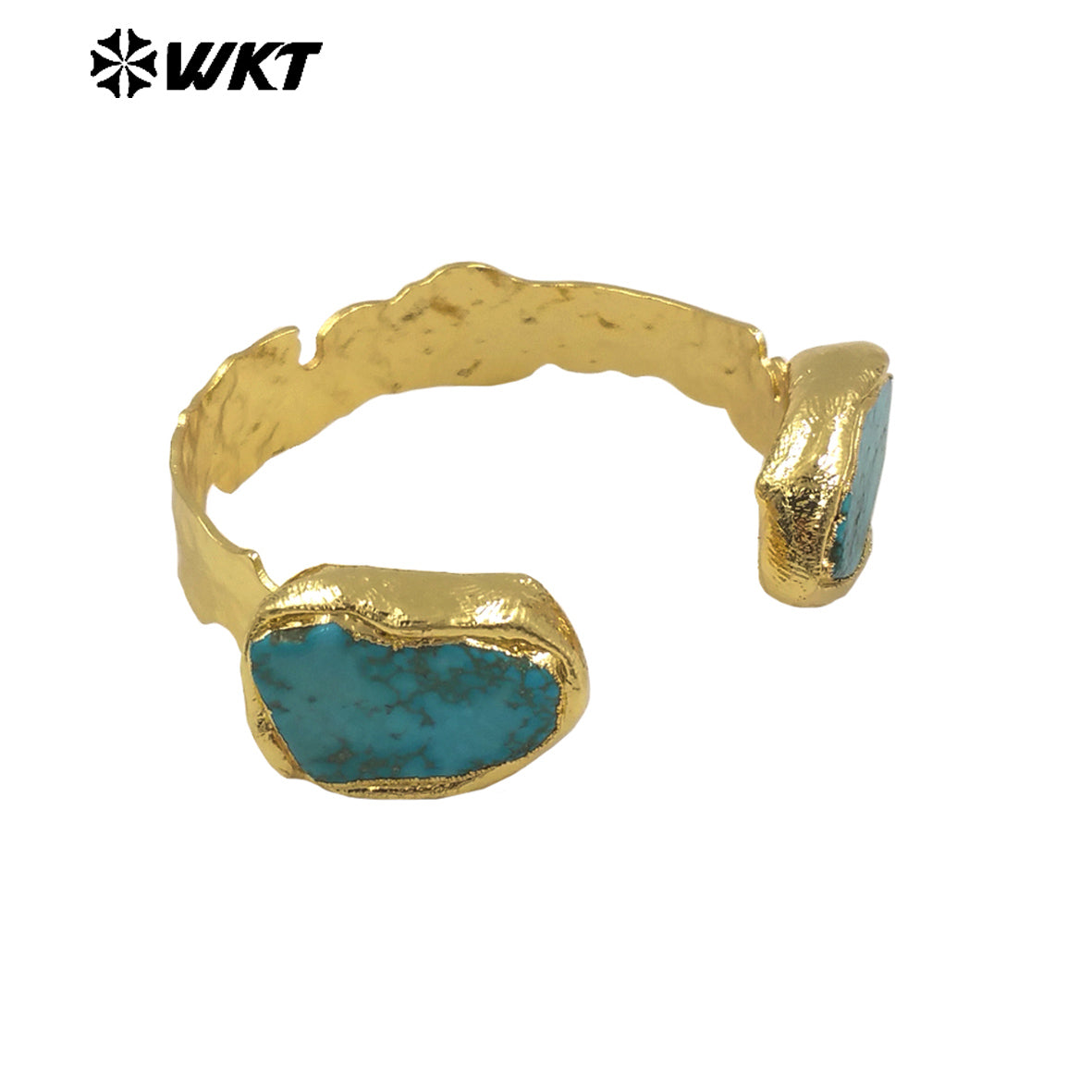 WT-B694 Fashionable Couple Jewelry in Colorful Turquoise Grain Double Stone With 18k Gold Plated Can Be Adjustable Bangle