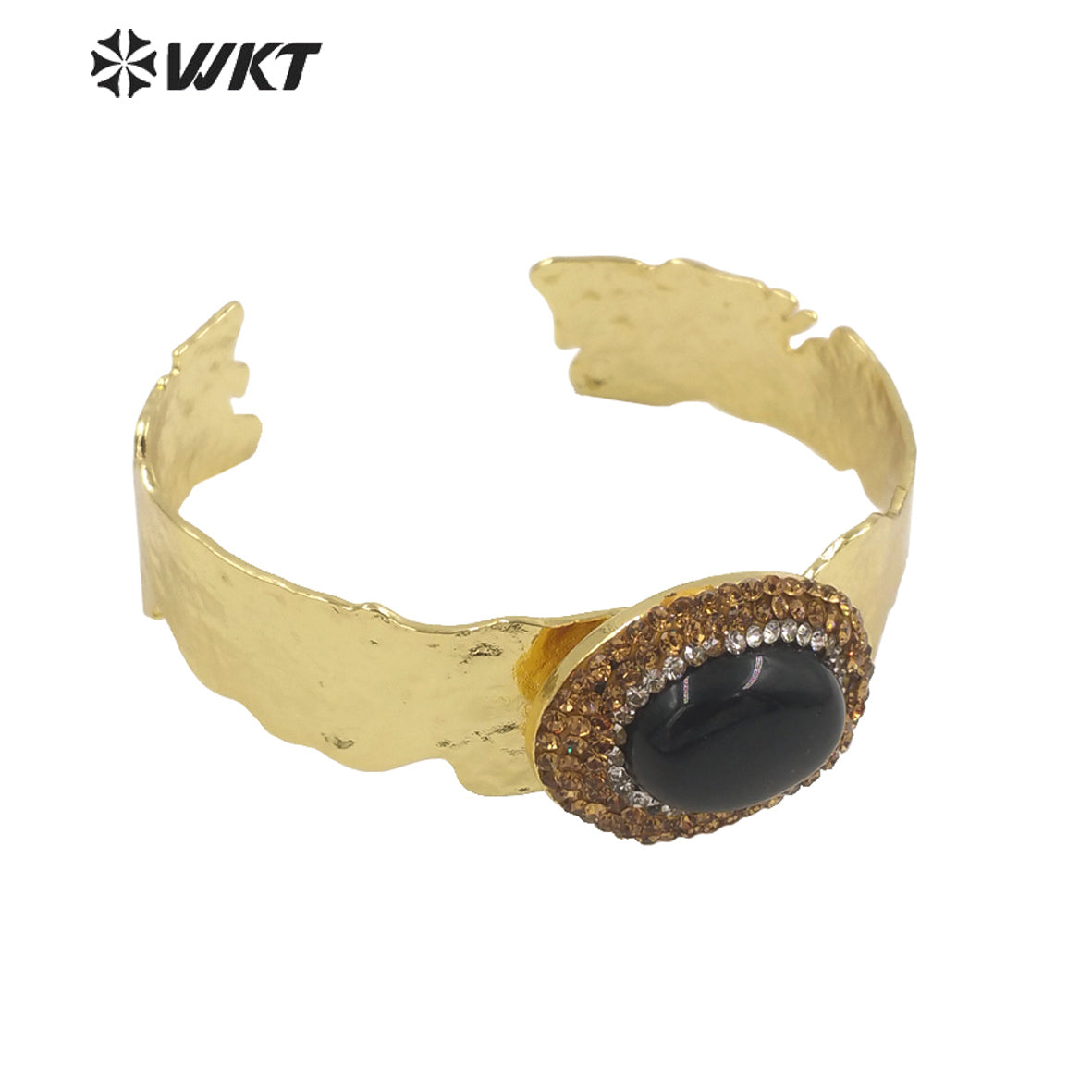 WT-B628 Europe Colorful Precious Gemstone Opening Bangle with Rhinestone Setting Women Oval Amethyst Stone Bangle