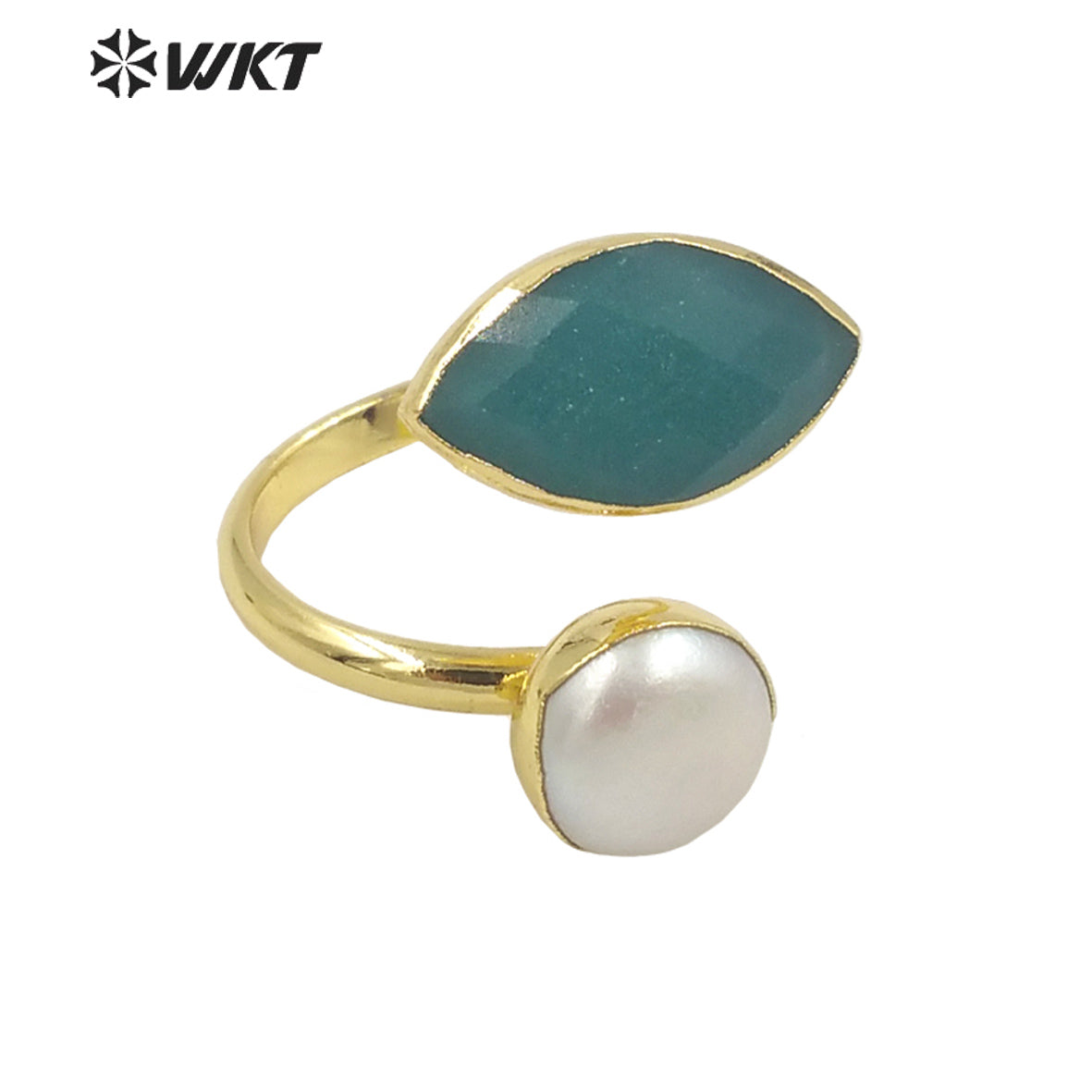 WT-R406 Elegant Natural Gemstone Pearl Rings Adjustable Rings Small Cute 18k Gold Plated As Women Gift Natural Stone Ring