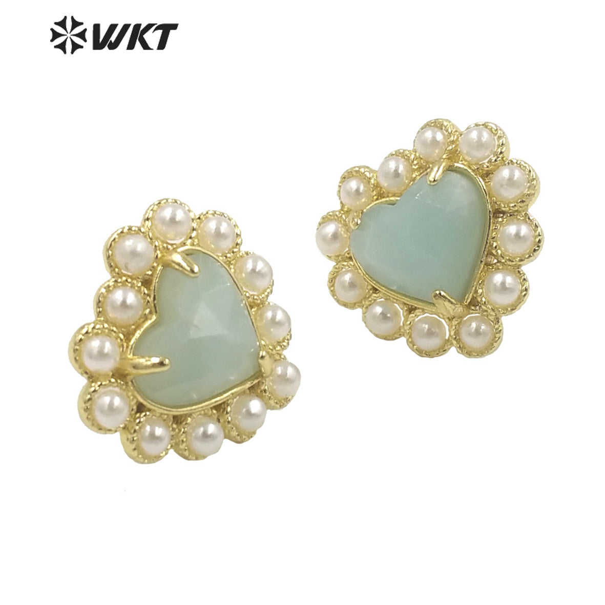 WT-MPE122 Amazing Fashion Gold Plated Natural Gemstone Heart Studs 18k Gold Plated Amethyst Gorgeous Studs