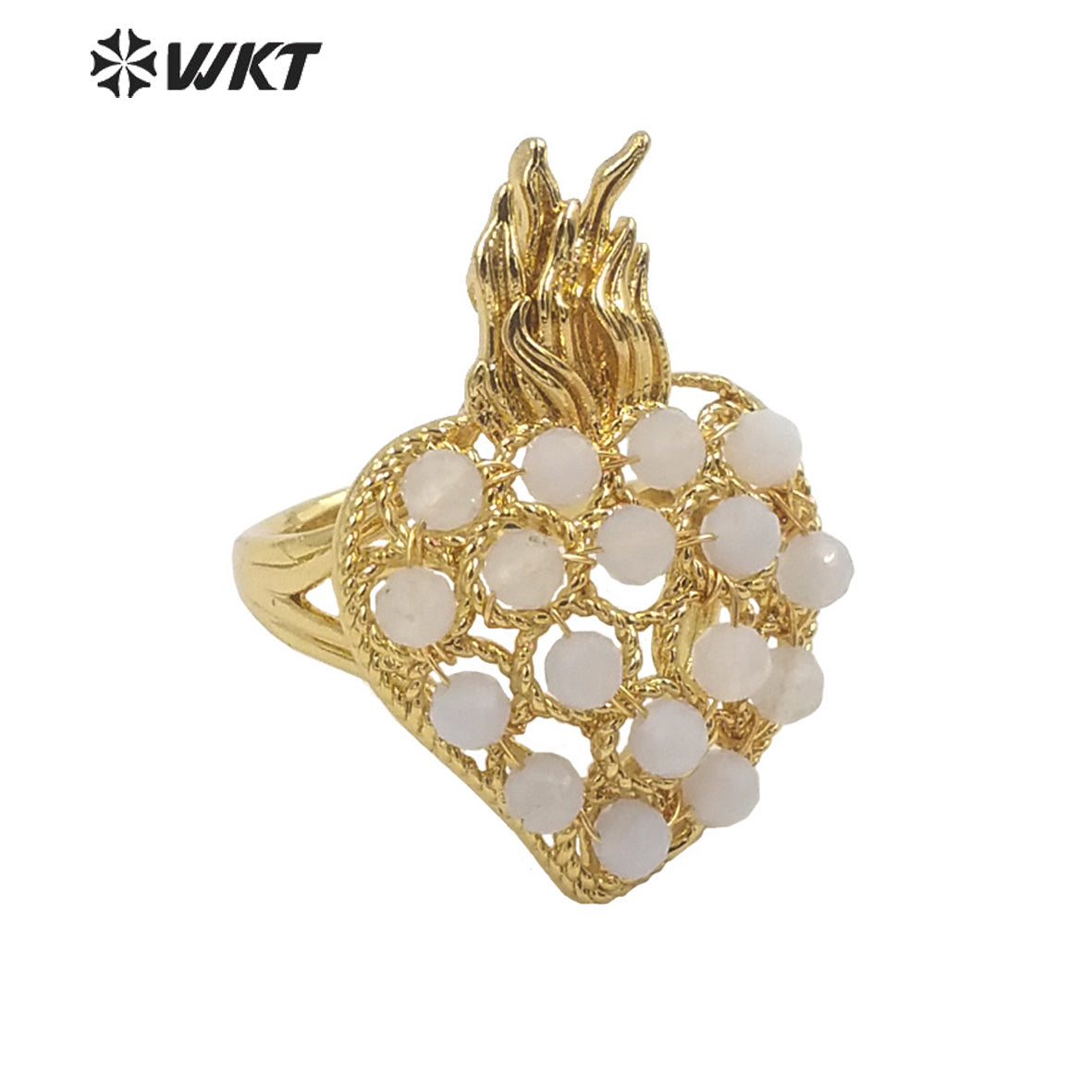 WT-R454 WKT New Design 18k Gold Plated Handmade Gemstone Fire Torch Ring Natural Precious Birthday Stone Ring
