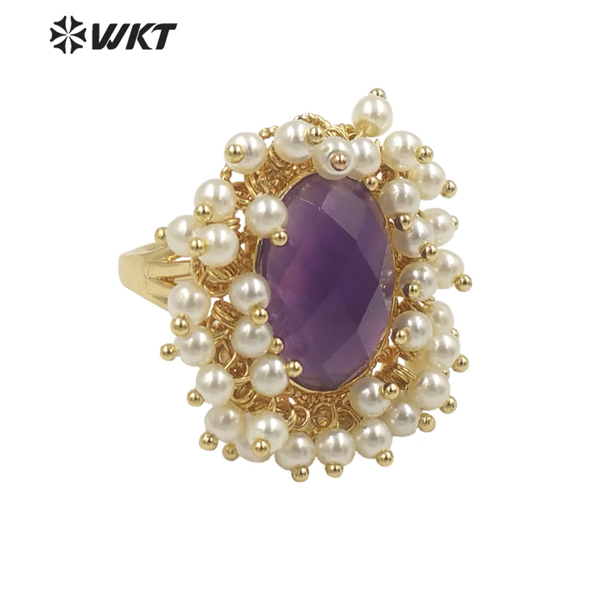 WT-MPR071 Gorgeous Trendy Fashion Natural Pearl and Gemstone Ring 18k Gold Plating for Women Lucky Unique Design Ring