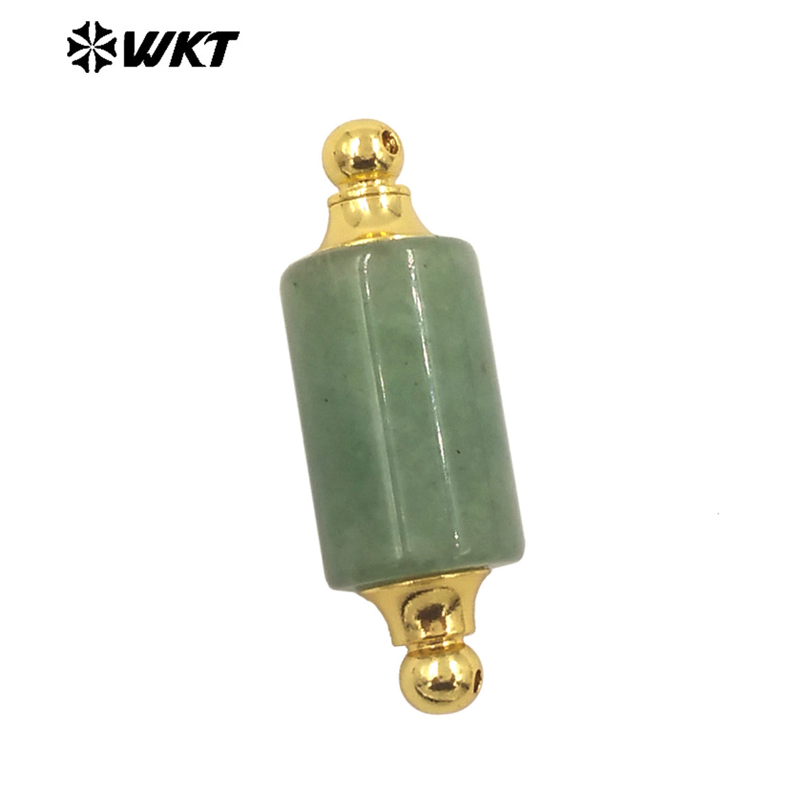 WT-P1981 Wholesale Newest Double Loops Round Cube Natural Rose Quartz Precious Stone Bottle Necklace Connector