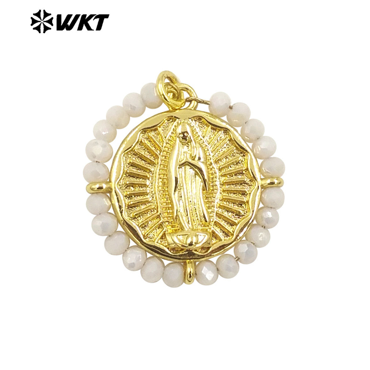 WT-MN986 Amazing New Hand Made Design Wire Wrapped Beads Decorate Big Round Religious Virgin of Guadalupe Necklace
