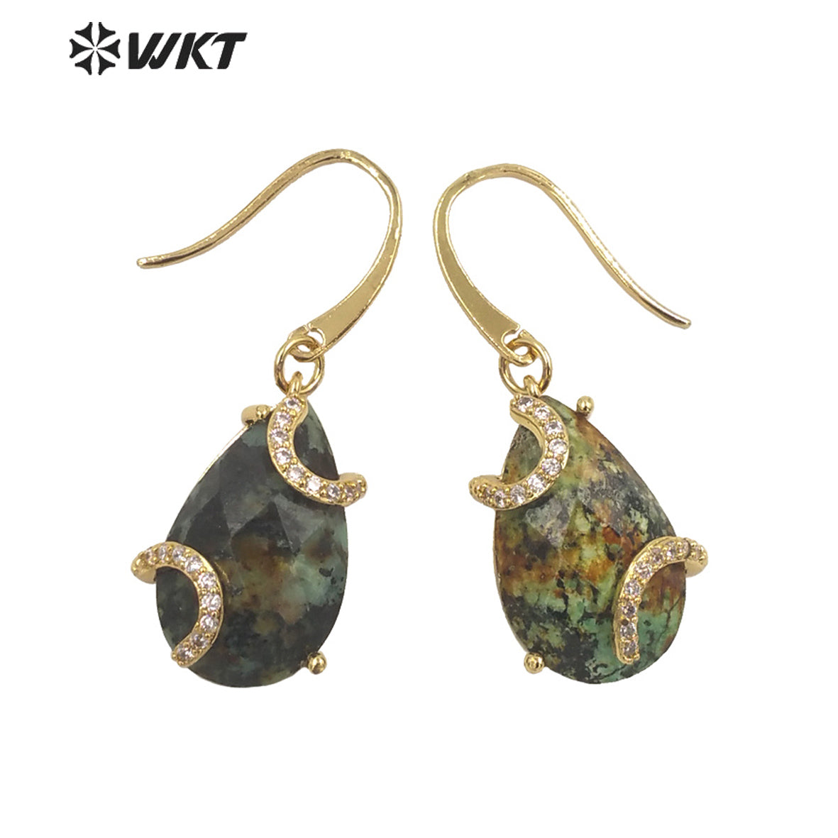 WT-E688 Wholesale Fashion Gold Prong Setting Natural Teardrop Stone Earrings Gorgeous Faceted Gemstone Micropaved Pear Earrings