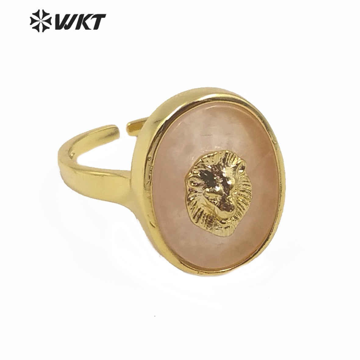 WT-R351 New Design Natural Gemstone With Lion Head Charm Ring Gold Plated Fashion Charming Jewelry Gemstone