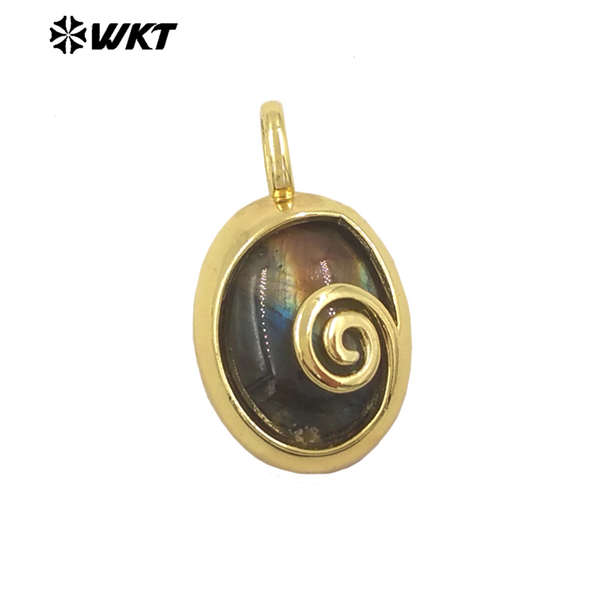 WT-P1992 Newest Design Small Oval Rotation Metal With Natural Gemstone Charms for Jewelry Match