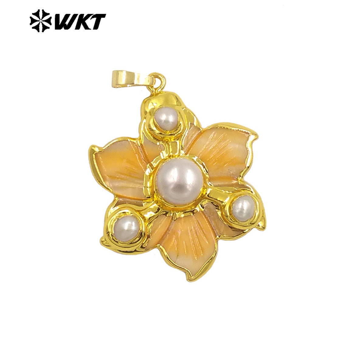 WT-JP388 Wholesale Hot Sale18K Gold Plated Shells and Pearl Flowers Shaped Pendant Delicate Jewelry for Women As Birthday Gifts