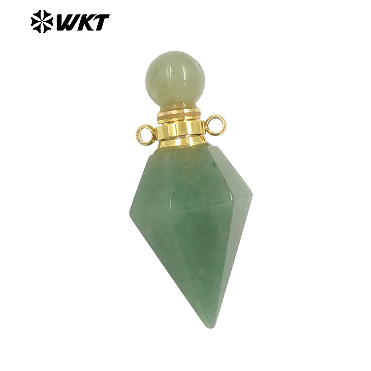 WT-P1983 Wholesale Fashion 18K Gold Plated Stainless Steel Double Loops Bullet Point Natural Quartz Perfume Bottle Pendant