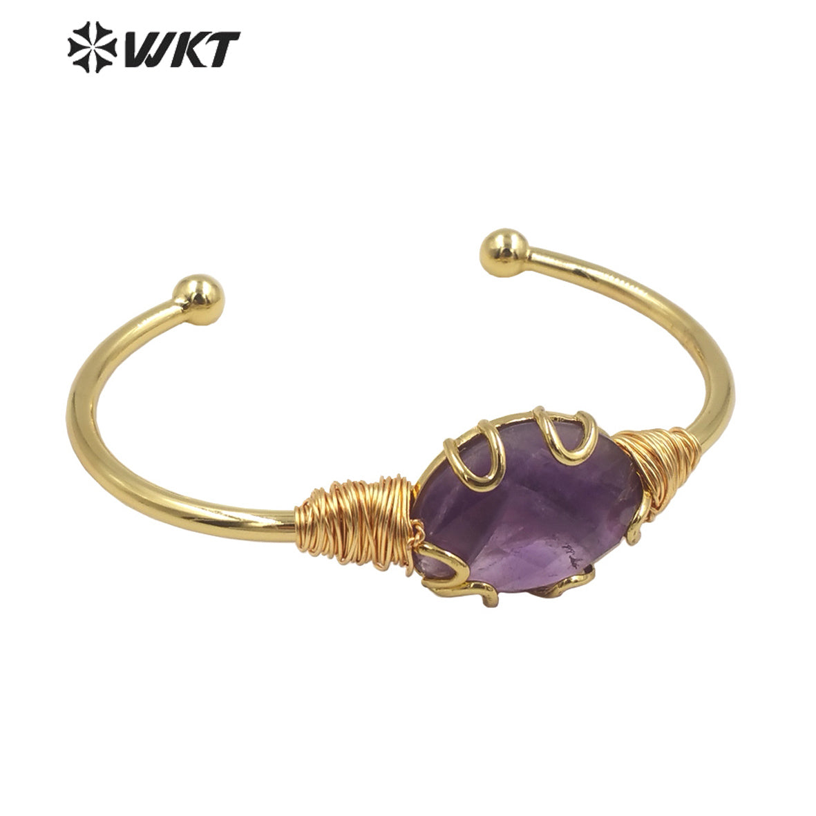 WT-B644 WKT Lovely Fashion Design Trendy Gift for Women Gemstone 18k Plating C Shaped Natural Colorful Gemstone Bracelets