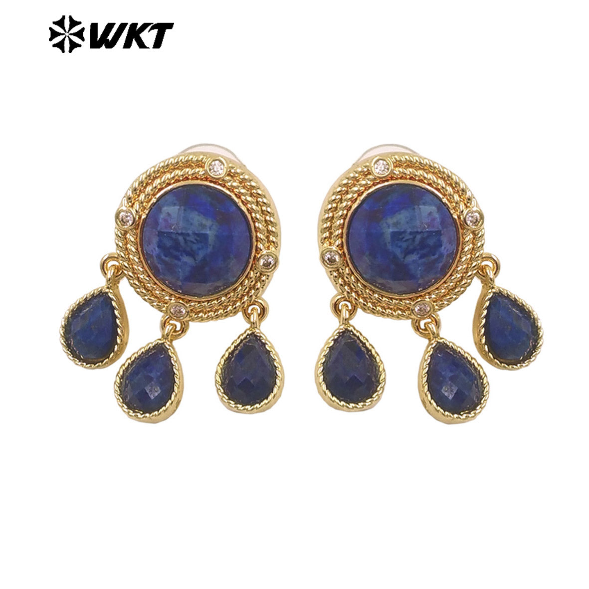 ME120 Wonderful Design Natural Gemstones Earrings With Zircon 18K Gold Plated Three Little Waterdrop Shape Stones Cute Jewelry