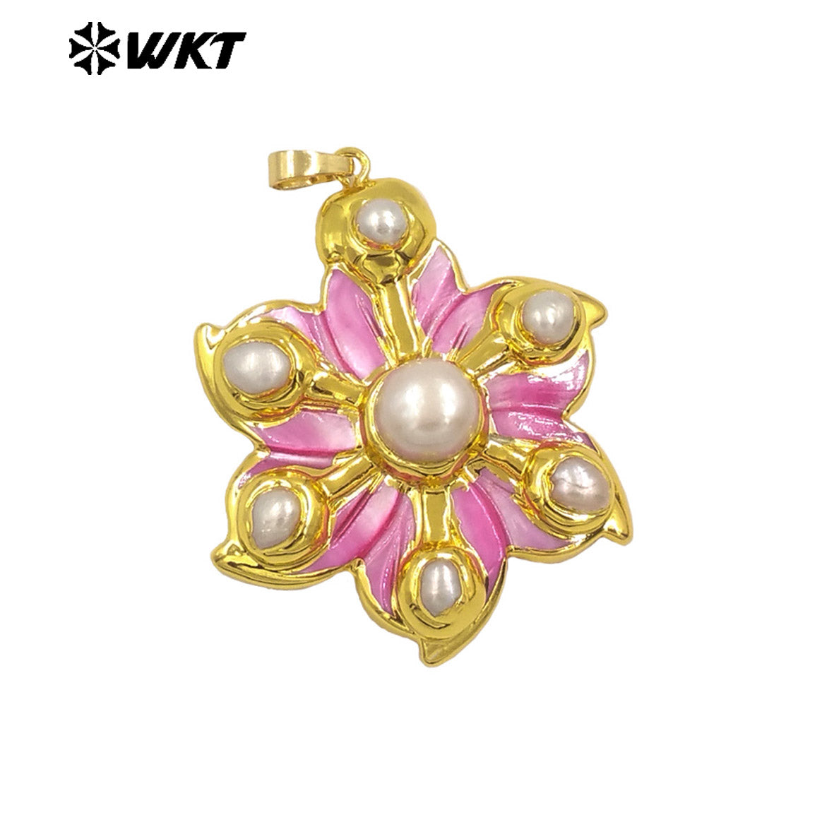 WT-JP389 New Arrival Shell Six Pearls Combination Flower Shape Colorful 18K Gold Plated Pendant Beautiful Jewelry for Women