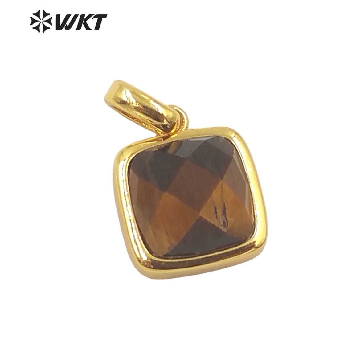 WT-P1837 Wholesale Fashion Gold Bezel Tiny square Stone Pendants Hot Faceted Gemstone Made Lovely Delicate Women Necklace Charms