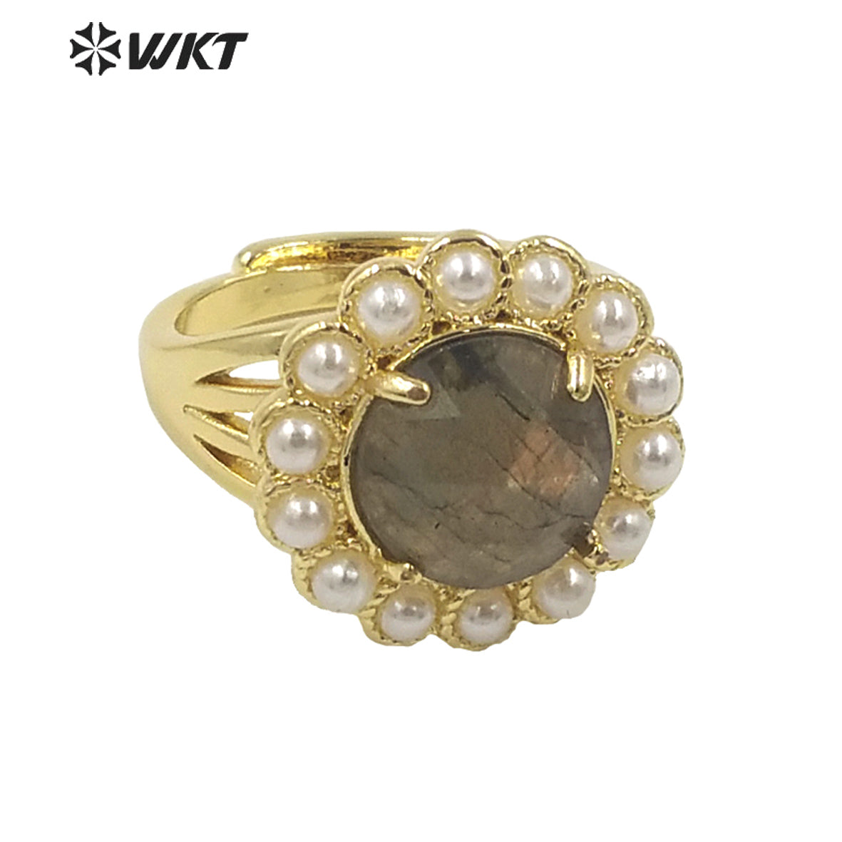 WT-MPR079 Wholesale Fashion 18K Real Gold Plated Round Gemstone Malachite Natural Stone Lady Ring Popular INS Hot Women Ring