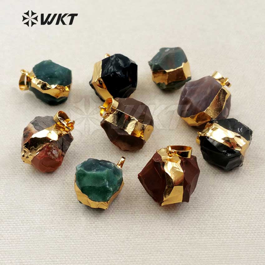 WT-P1282 WKT Wholesale New Arrival 24k Real Gold Plated Natural India Agate Ball Pendant