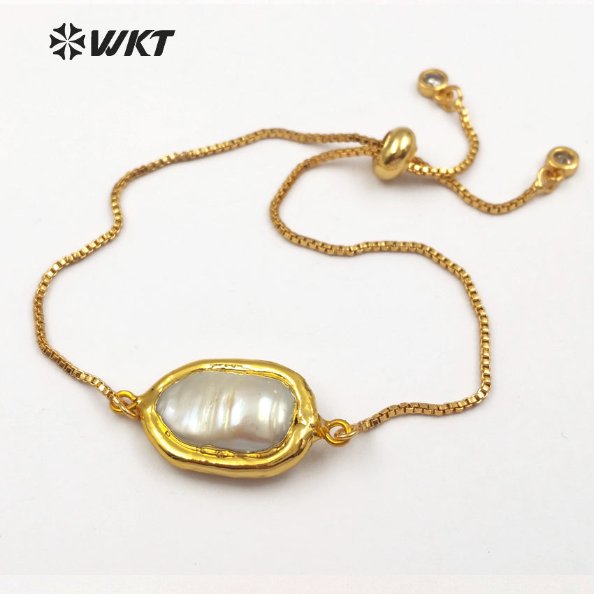 WT-B413 New Style Fashion With 24k Gold Electroplated Style Pearl Chain Bracelets Gift for Women Fresh Water Pearl Bracelets