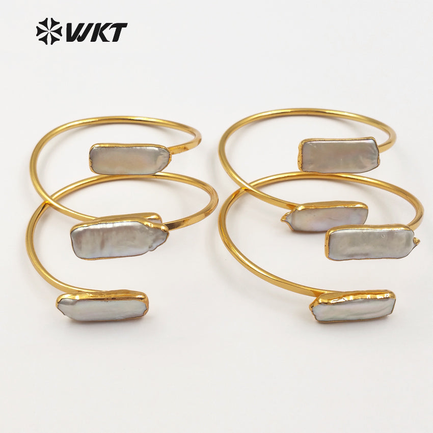 WT-B405 Wholesale Design Double Pearl Bracelet for Women Jewelry Gift With 24k Gold Electroplated Adjustable Bracelets