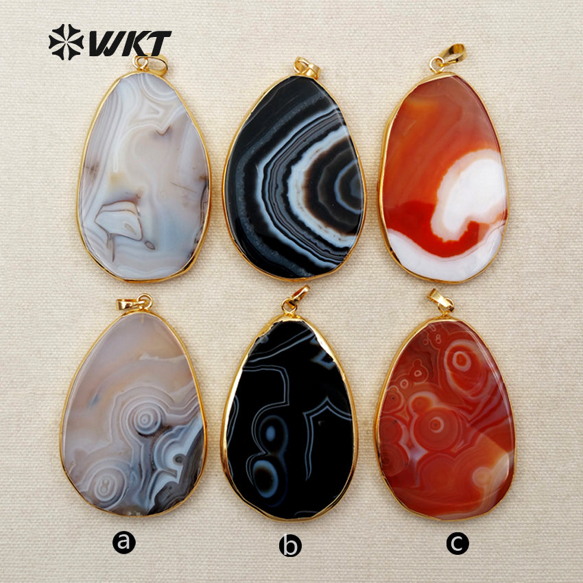 WT-P1259 Popular Wholesale New Fashion for Women Decorate Jewelry Teardrop Shape Exquisite Slice Agate Pendant