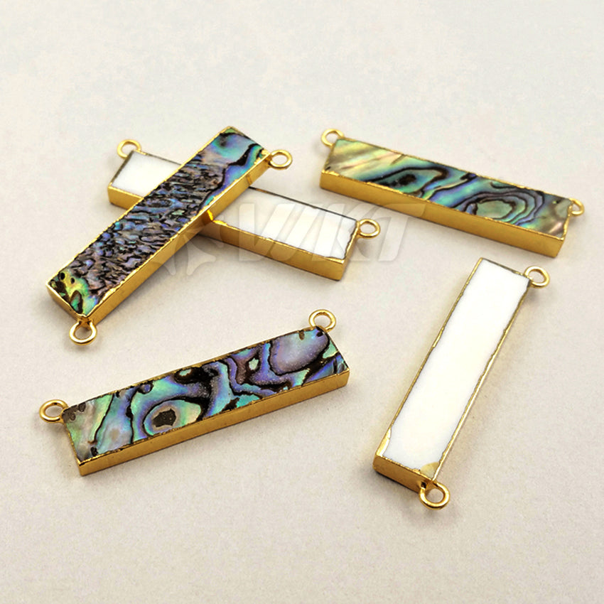 WT-P1261 WKT Wholesale Natural New Fashion Rectangle Abalone Double Loops 24k Real Gold Plated Abalone Shell bar Pendant