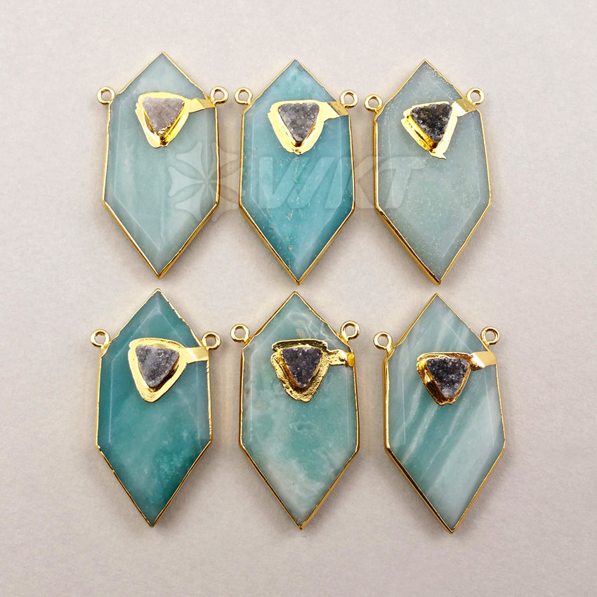 WT-P1243 WKT Popular Wholesale New Fashion Druzy Quartz Pendant Gold Plated Generous Amazonite Pendant