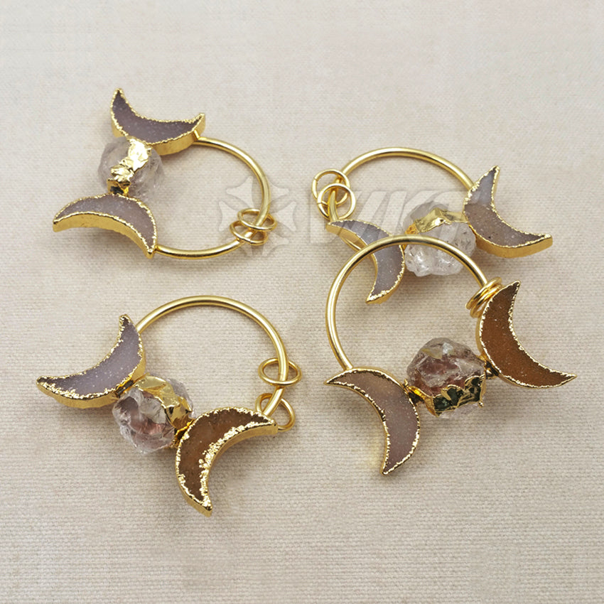 WT-P1255 WKT Wholesale New Fashion Crystal Quartz Jewelry Moon Shape Unique Design Druzy Agate Pendant