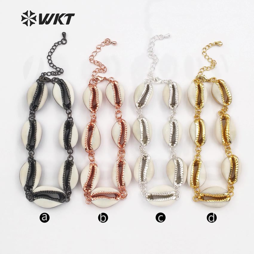 WT-B429 Simple Design Four Colors in Gold Rose Gold Black Silver Bracelets With Fine Electroplated Plated Cowrie Shell Bracelets