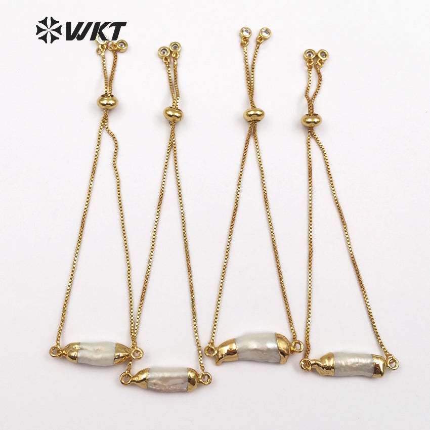 WT-B412 Wholesale Special Custom Fashionable Design With 24K Gold Trim Adjustable BraceletsFresh Water Pearls Bracelets