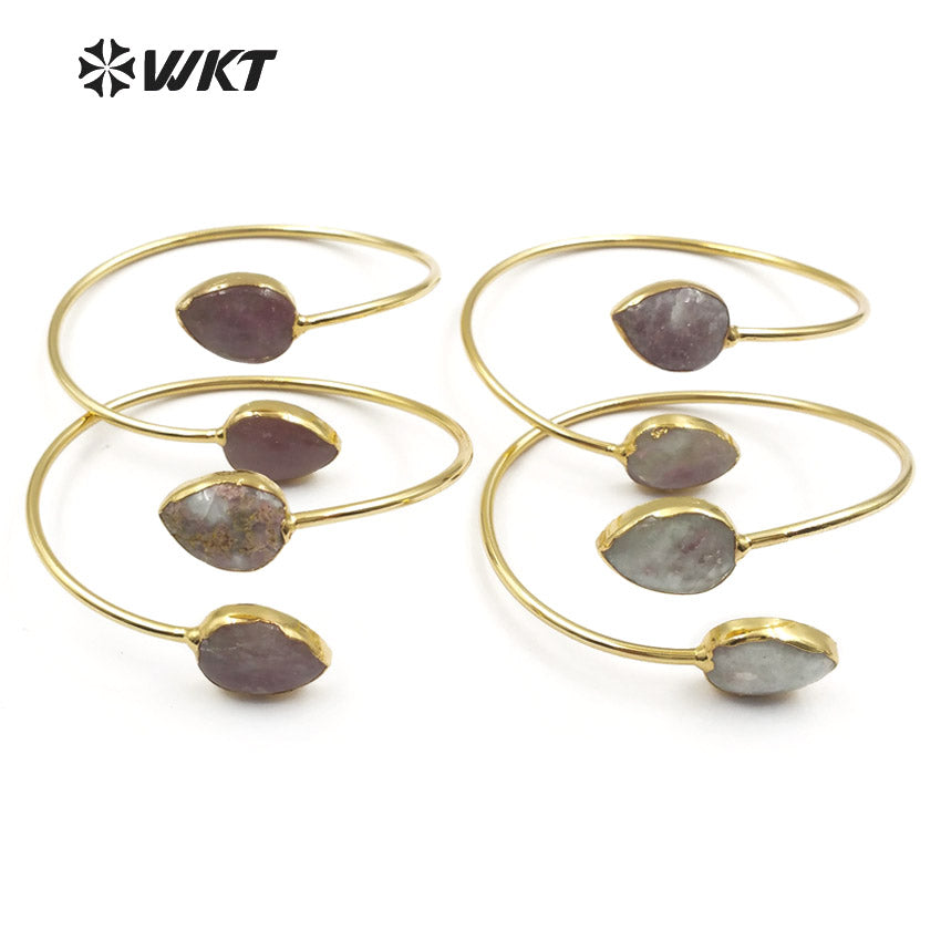 WT-B087 Newest! Fashion Design Natural Rose Jasper Bracelets Fashion Gold Plated Teardrop Bracelets