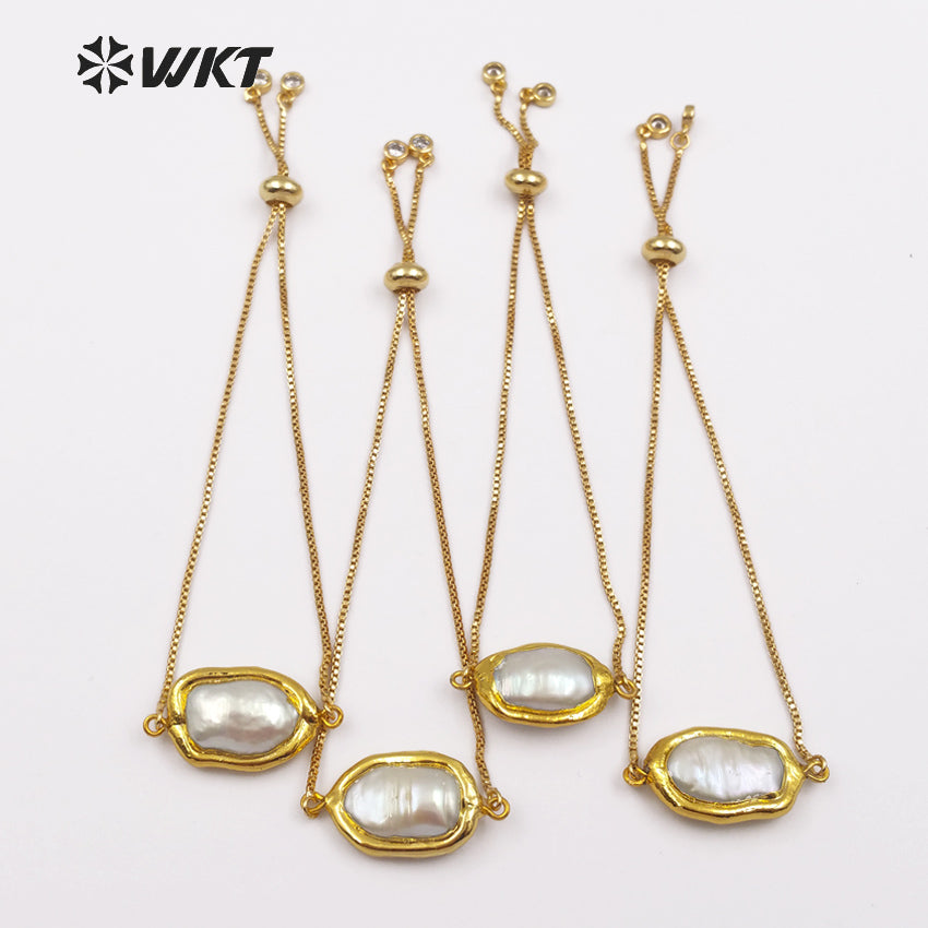 WT-B413 New Style Fashion With 24k Gold Electroplated Style Pearl Chain Bracelets Gift for Women Fresh Water Pearl Bracelets