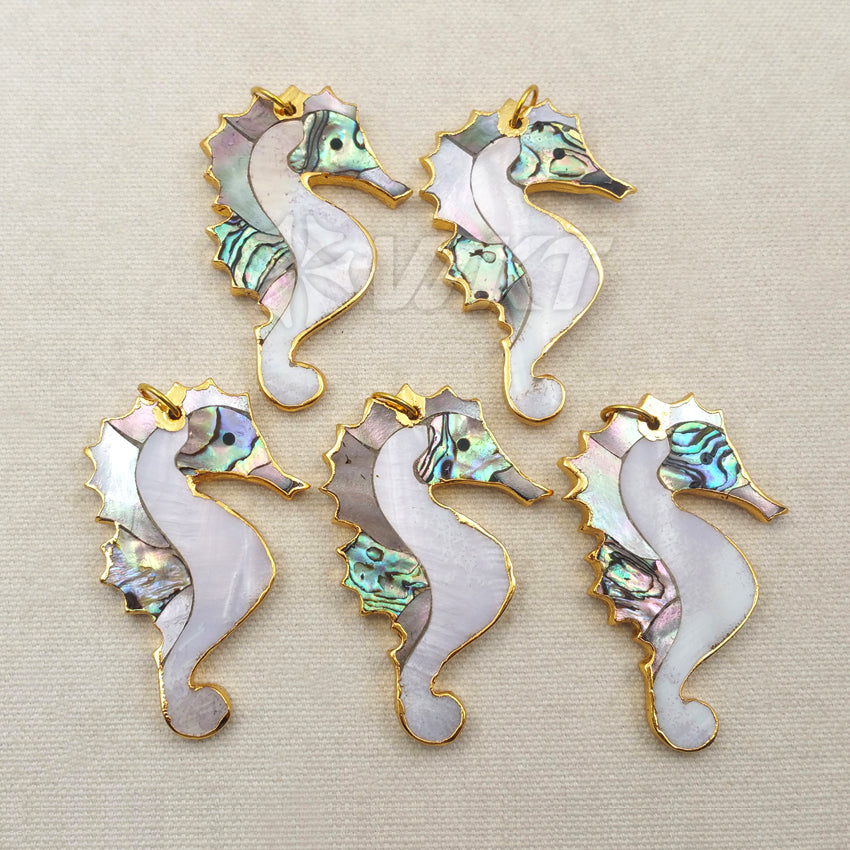 WT-P1251 WKT Wholesale New Fashion Real Gold Plated Jewelry Sea Horse Shape Natural White Shell Pendant
