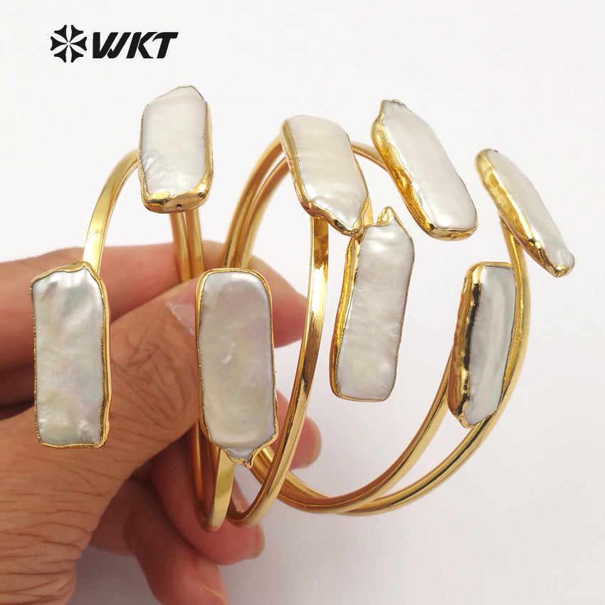 WT-B405 Wholesale Design Double Pearl Bracelet for Women Jewelry Gift With 24k Gold Electroplated Adjustable Bracelets