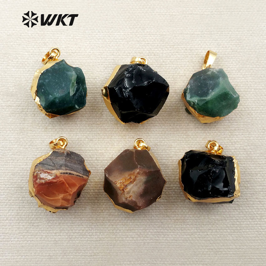 WT-P1282 WKT Wholesale New Arrival 24k Real Gold Plated Natural India Agate Ball Pendant
