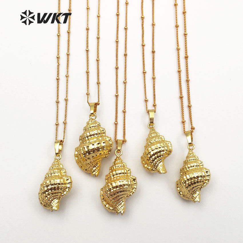 WT-JN028 in Stock New Fresh Water Shell Necklace With Gold Plated Pendant Metal Plated