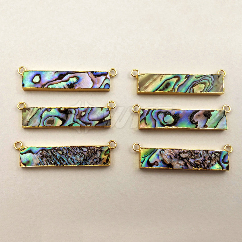 WT-P1261 WKT Wholesale Natural New Fashion Rectangle Abalone Double Loops 24k Real Gold Plated Abalone Shell bar Pendant