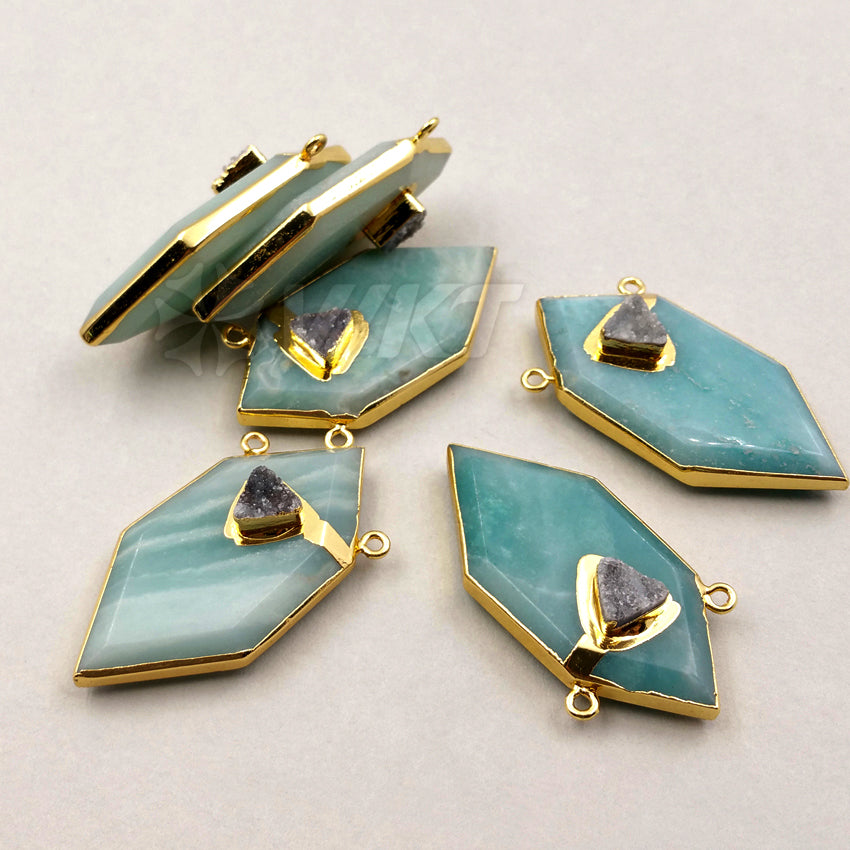 WT-P1243 WKT Popular Wholesale New Fashion Druzy Quartz Pendant Gold Plated Generous Amazonite Pendant