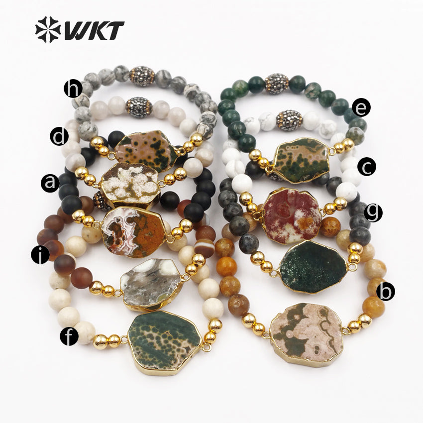 WT-B408 New Special Design Style Fashion Stone Beads Mixed Colorful Women Jewelry Bangle Ocean Bracelet