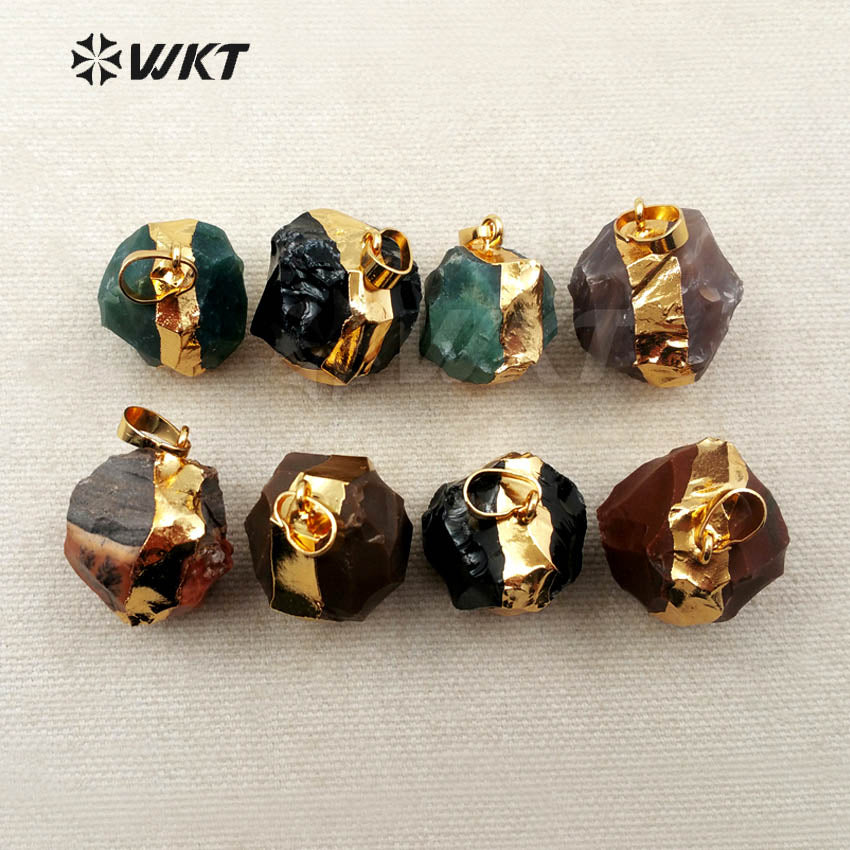 WT-P1282 WKT Wholesale New Arrival 24k Real Gold Plated Natural India Agate Ball Pendant