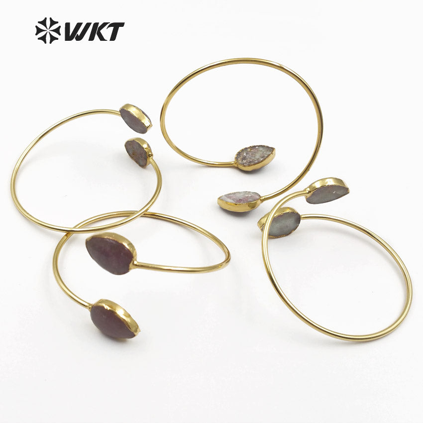 WT-B087 Newest! Fashion Design Natural Rose Jasper Bracelets Fashion Gold Plated Teardrop Bracelets