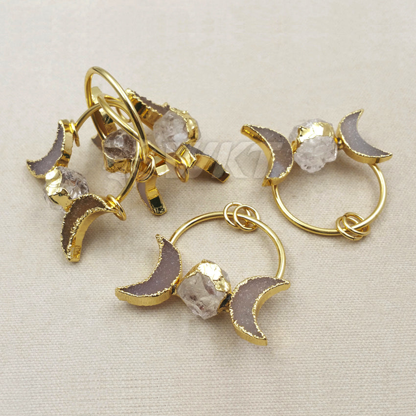WT-P1255 WKT Wholesale New Fashion Crystal Quartz Jewelry Moon Shape Unique Design Druzy Agate Pendant