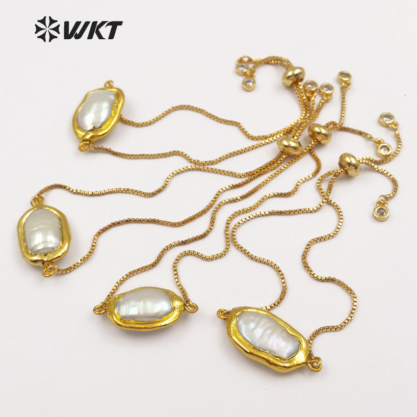 WT-B413 New Style Fashion With 24k Gold Electroplated Style Pearl Chain Bracelets Gift for Women Fresh Water Pearl Bracelets