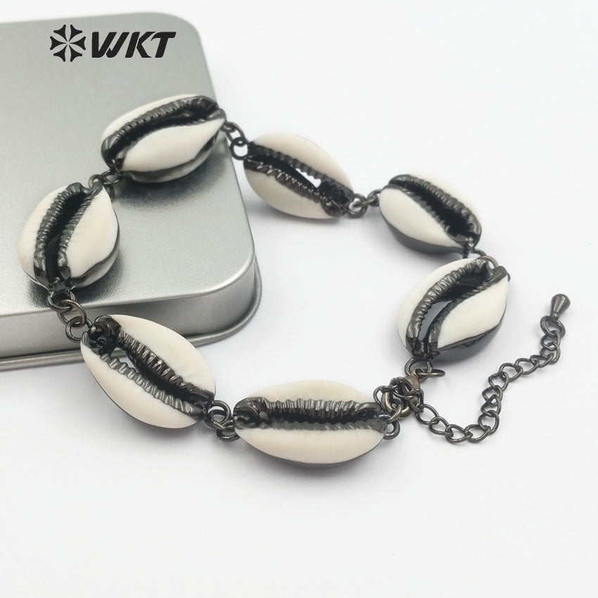 WT-B429 Simple Design Four Colors in Gold Rose Gold Black Silver Bracelets With Fine Electroplated Plated Cowrie Shell Bracelets