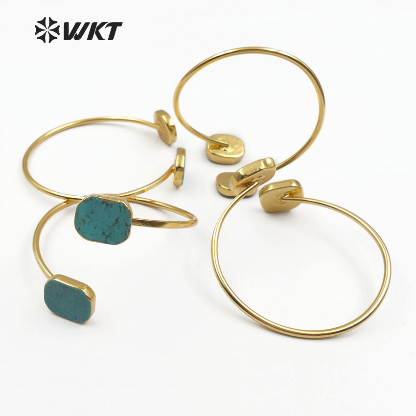 WT-B097 Newest!! Raw Stone Bracelet Bangles in 24k Real Gold Plated, Bohemian Turquoise Stone Bracelet Jewelry