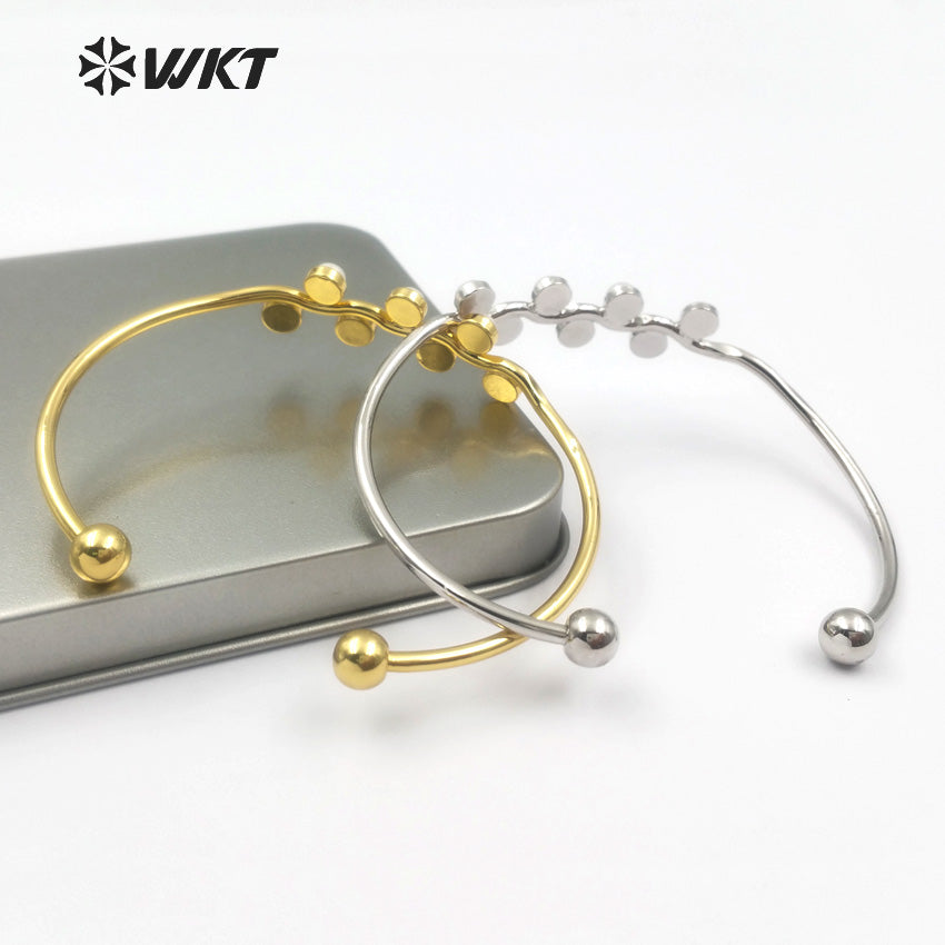 WT-B387 WKT Wholesale Fashion New Simple 24k Real Gold Plated Freshwater Pearl Charm Adjustable Cuff Bangle