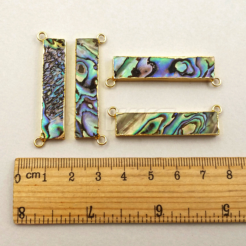WT-P1261 WKT Wholesale Natural New Fashion Rectangle Abalone Double Loops 24k Real Gold Plated Abalone Shell bar Pendant