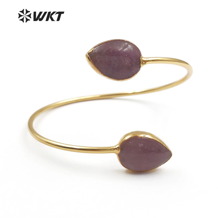 WT-B087 Newest! Fashion Design Natural Rose Jasper Bracelets Fashion Gold Plated Teardrop Bracelets