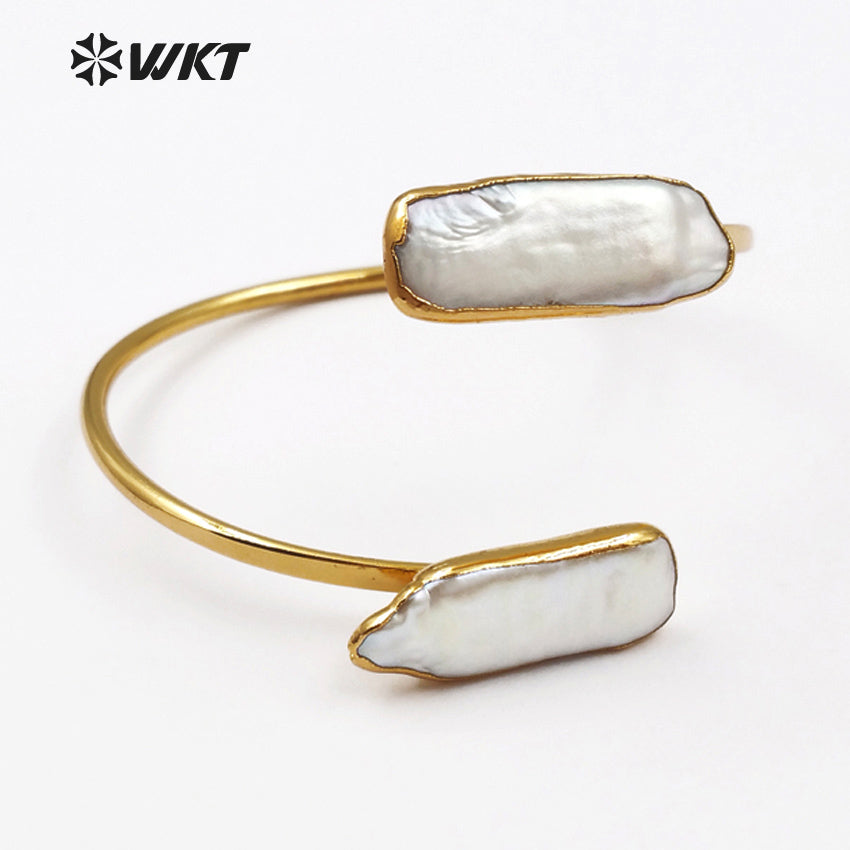 WT-B405 Wholesale Design Double Pearl Bracelet for Women Jewelry Gift With 24k Gold Electroplated Adjustable Bracelets